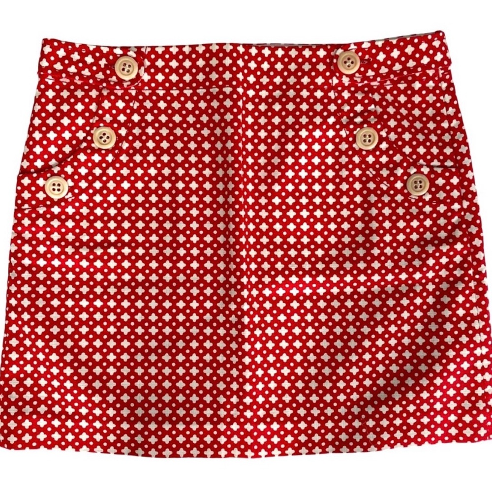 J. Crew Red Mini Skirt with White Geometric Print and Button Details - Picture 2 of 5